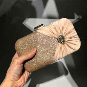 Elegante Gold Quadratische Clutch Tasche 2020 Metall Glanz Polyester Seide Strass
