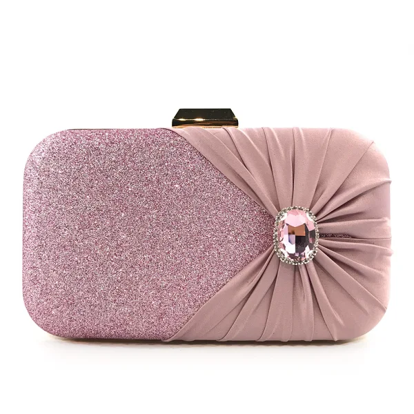 Elegant Gold Square Clutch Bags 2020 Metal Glitter Polyester Silk Rhinestone