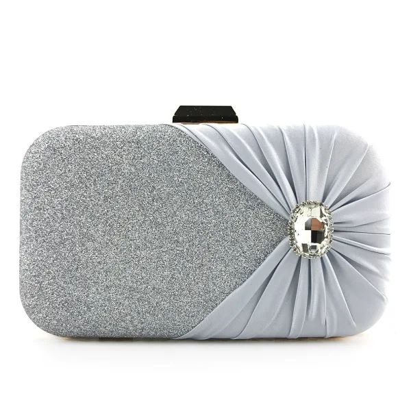 Elegant Gold Square Clutch Bags 2020 Metal Glitter Polyester Silk Rhinestone