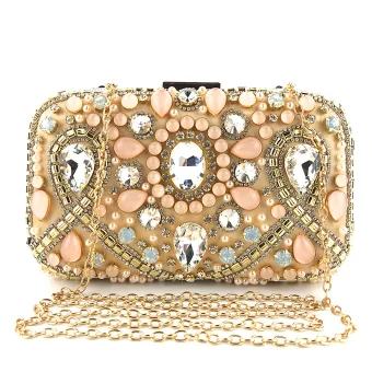 Chic Beautiful Champagne Rhinestone Zircon Square Clutch Bags 2020