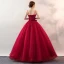 Affordable Burgundy Prom Dresses 2020 Ball Gown Spaghetti Straps Sleeveless Appliques Lace Floor-Length / Long Ruffle Backless Formal Dresses