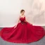 Affordable Burgundy Prom Dresses 2020 Ball Gown Spaghetti Straps Sleeveless Appliques Lace Floor-Length / Long Ruffle Backless Formal Dresses