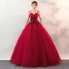 Affordable Black Prom Dresses 2020 Ball Gown Spaghetti Straps Sleeveless Appliques Lace Floor-Length / Long Ruffle Backless Formal Dresses
