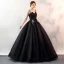 Affordable Black Prom Dresses 2020 Ball Gown Spaghetti Straps Sleeveless Appliques Lace Floor-Length / Long Ruffle Backless Formal Dresses