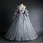 Flower Fairy Grey Prom Dresses 2020 Spaghetti Straps Puffy 3/4 Sleeve Appliques Lace Flower Beading Floor-Length / Long Ruffle Backless Formal Dresses