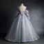 Flower Fairy Grey Prom Dresses 2020 Spaghetti Straps Puffy 3/4 Sleeve Appliques Lace Flower Beading Floor-Length / Long Ruffle Backless Formal Dresses