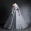 Flower Fairy Grey Prom Dresses 2020 Spaghetti Straps Puffy 3/4 Sleeve Appliques Lace Flower Beading Floor-Length / Long Ruffle Backless Formal Dresses