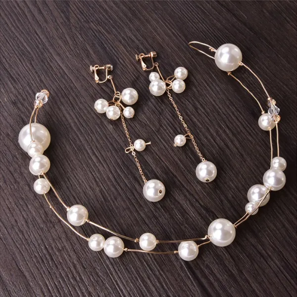 Affordable Gold Pearl Bridal Jewelry 2020 Metal Headpieces Earrings Bridal Hair