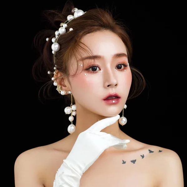 Affordable Gold Pearl Bridal Jewelry 2020 Metal Headpieces Earrings Bridal Hair Accessories