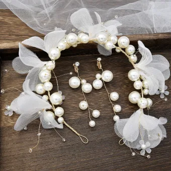 Flower Fairy Ivory Bridal Jewelry 2020 Metal Beading Pearl Flower Hair Hoop Earrings Wedding Accessories