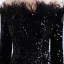 Glitzernden Schwarz Pailletten Abendkleider 2020 Meerjungfrau Off Shoulder Lange Ärmel Feder Sweep / Pinsel Zug Rückenfreies Festliche Kleider