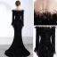 Glitzernden Schwarz Pailletten Abendkleider 2020 Meerjungfrau Off Shoulder Lange Ärmel Feder Sweep / Pinsel Zug Rückenfreies Festliche Kleider