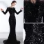 Glitzernden Schwarz Pailletten Abendkleider 2020 Meerjungfrau Off Shoulder Lange Ärmel Feder Sweep / Pinsel Zug Rückenfreies Festliche Kleider
