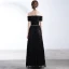 Schöne Schwarz Abendkleider 2020 A Linie Off Shoulder Kurze Ärmel Pailletten Metall Stoffgürtel Lange Rüschen Rückenfreies Festliche Kleider
