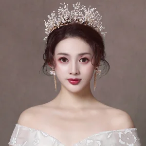 Élégant Doré Bijoux Mariage 2020 Alliage Mariage Perlage Tiare Gland Boucles D 039 Oreilles Accessoire Cheveux Mariage