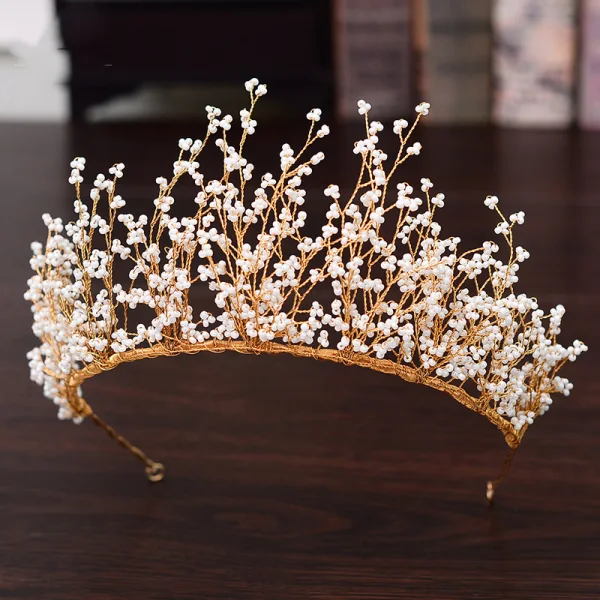 Élégant Doré Bijoux Mariage 2020 Alliage Mariage Perlage Tiare Gland Boucles D'Oreilles Accessoire Cheveux Mariage