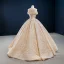Luxury / Gorgeous Champagne Bridal Wedding Dresses 2020 Ball Gown Off-The-Shoulder Short Sleeve Backless Appliques Beading Glitter Tulle Sweep Train Ruffle