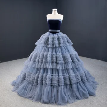 Luksus Hav Blå Ballkjoler 2020 Ballkjole Strapless Uten Ermer Domstol Tog Gripende Ruffles Ryggløse Formelle Kjoler