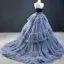 Luxury / Gorgeous Ocean Blue Prom Dresses 2020 Ball Gown Strapless Sleeveless Court Train Cascading Ruffles Backless Formal Dresses