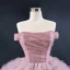 Luxury / Gorgeous Blushing Pink Prom Dresses 2020 Ball Gown Off-The-Shoulder Short Sleeve Court Train Cascading Ruffles Backless Formal Dresses