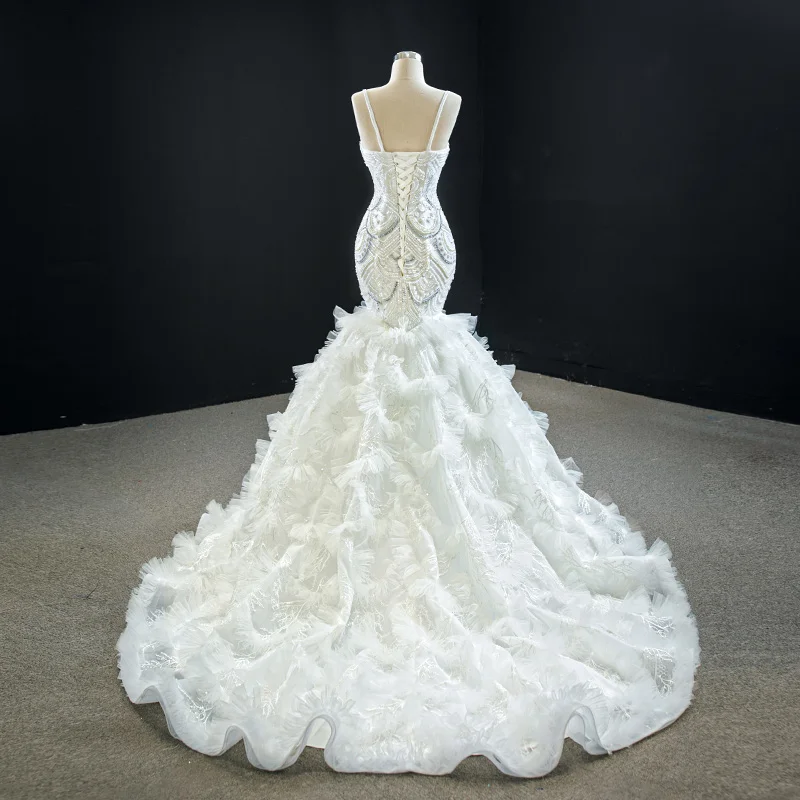 Luxury Gorgeous White Bridal Wedding Dresses 2020 Trumpet Mermaid Spaghetti Straps Lace Luxury Gorgeous White Bridal Wedding Dresses 2020 Trumpet Mermaid Spaghetti Straps Lace