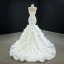 Luxury / Gorgeous White Bridal Wedding Dresses 2020 Trumpet / Mermaid Spaghetti Straps Sleeveless Backless Appliques Lace Handmade  Beading Court Train Ruffle