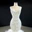 Luxury / Gorgeous White Bridal Wedding Dresses 2020 Trumpet / Mermaid Spaghetti Straps Sleeveless Backless Appliques Lace Handmade  Beading Court Train Ruffle