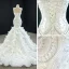 Luxury / Gorgeous White Bridal Wedding Dresses 2020 Trumpet / Mermaid Spaghetti Straps Sleeveless Backless Appliques Lace Handmade  Beading Court Train Ruffle