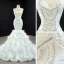 Luxury / Gorgeous White Bridal Wedding Dresses 2020 Trumpet / Mermaid Spaghetti Straps Sleeveless Backless Appliques Lace Handmade  Beading Court Train Ruffle