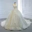 Luxe Ivoire La Mariée Robe De Mariée 2020 Robe Boule Encolure Carrée Sans Manches Dos Nu Fait main Perlage Paillettes Chapel Train Volants