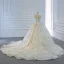 Luxe Ivoire La Mariée Robe De Mariée 2020 Robe Boule Encolure Carrée Sans Manches Dos Nu Fait main Perlage Paillettes Chapel Train Volants