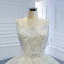 Luxe Ivoire La Mariée Robe De Mariée 2020 Robe Boule Encolure Carrée Sans Manches Dos Nu Fait main Perlage Paillettes Chapel Train Volants