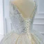 Luxe Ivoire La Mariée Robe De Mariée 2020 Robe Boule Encolure Carrée Sans Manches Dos Nu Fait main Perlage Paillettes Chapel Train Volants