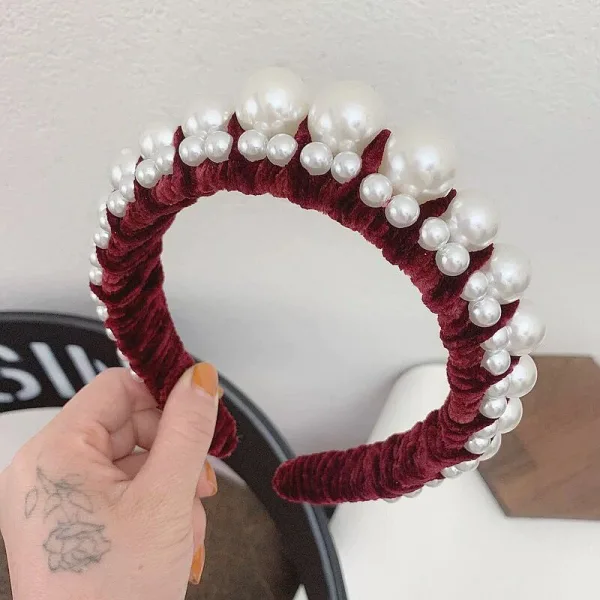 Snygga / Fina Svarta Pärla Hair Hoop 2020 Mocka Hårsmycken Tillbehör