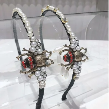 Unika Svarta Hair Hoop Tillbehör 2020 Polyester Pärla Rhinestone Hårsmycken