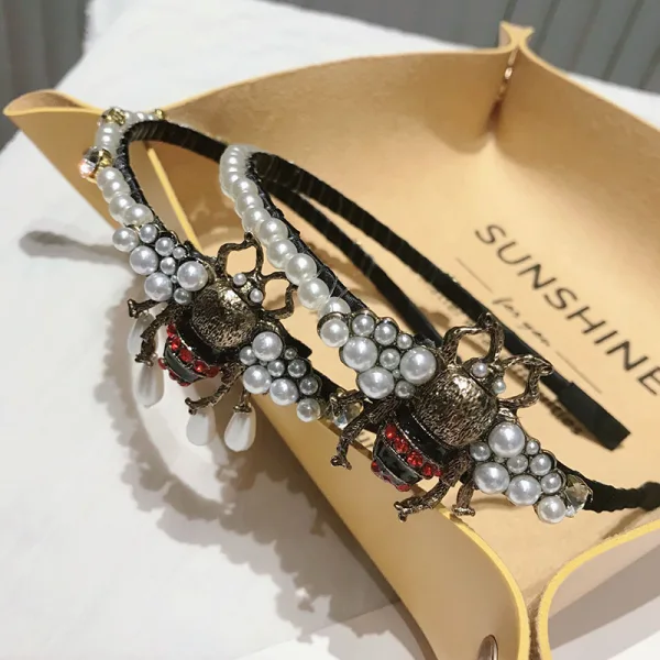 Fantastiske / Unike Svart Hårbøyle Tilbehør 2020 Polyester Perle Rhinestone Hodepynt