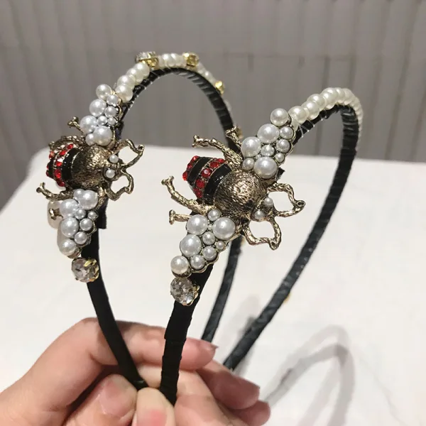 Fantastiske / Unike Svart Hårbøyle Tilbehør 2020 Polyester Perle Rhinestone Hodepynt