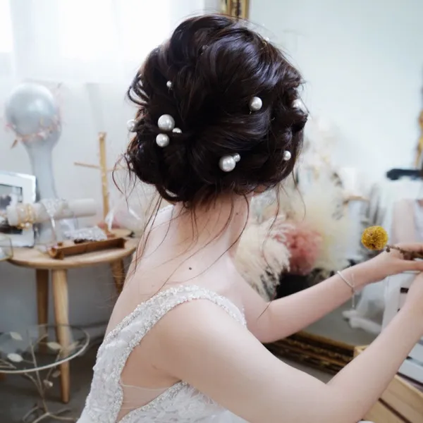 Elegante Ivory / Creme Perle Hochzeit Kopfschmuck 2020 Metall Haarschmuck Braut