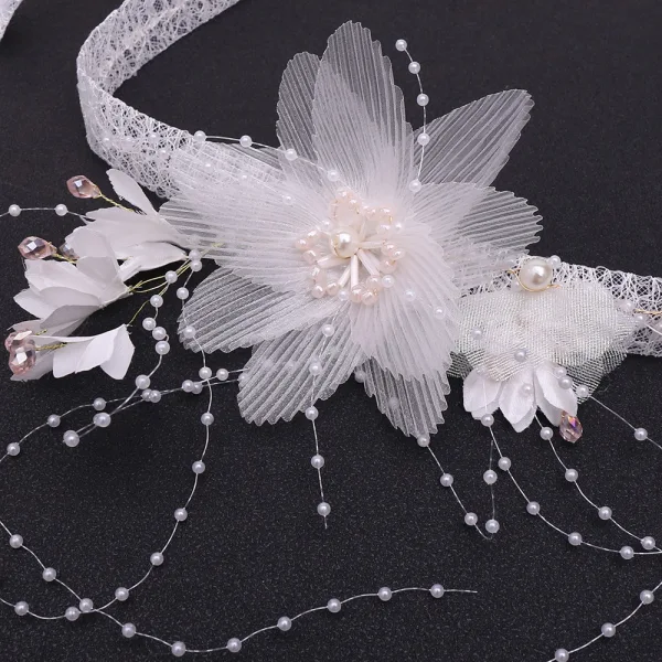 Elegant Hvit Pannebånd Har Tilbehor 2020 Polyester Blomst Beading Perle Dusk Bryllup Hodepynt