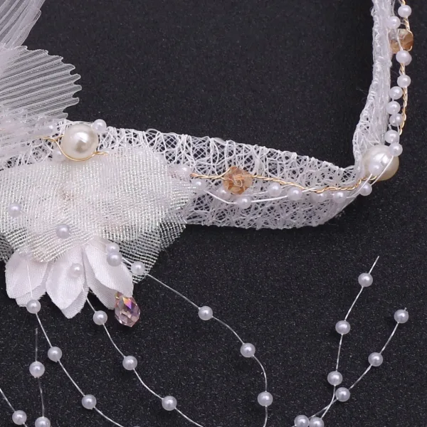 Elegant Hvit Pannebånd Har Tilbehor 2020 Polyester Blomst Beading Perle Dusk Bryllup Hodepynt