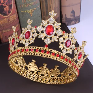 Vintage Retro Gold Tiara Bridal Hair Accessories 2020 Alloy Red Rhinestone Wedding Accessories