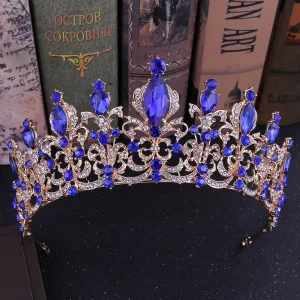Vintage Retro Royal Blue Rhinestone Tiara Bridal Hair Accessories 2020 Alloy Wedding Accessories
