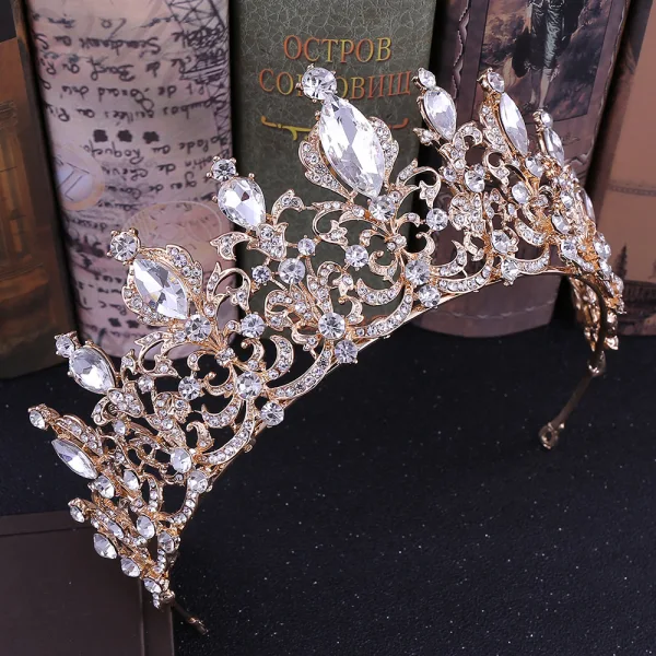 Vintage Królewski Niebieski Rhinestone Tiara Ozdoby Do Włosów Ślubne 2020 Stop Ślub Akcesoria