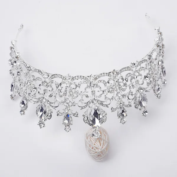 Vintage Królewski Niebieski Rhinestone Tiara Ozdoby Do Włosów Ślubne 2020 Stop Ślub Akcesoria