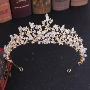 Klassisch Gold Diadem Haarschmuck Braut 2020 Legierung Perlenstickerei Strass Hochzeit Brautaccessoires