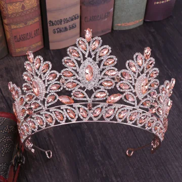 Oszałamiający Różowe Złoto Rhinestone Tiara Ozdoby Do Włosów Ślubne 2020 Stop Ślub Akcesoria