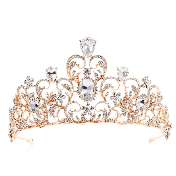 Elegante Roos Goud Rhinestone Tiara Bruids Haaraccessoires 2020 Legering Huwelijk Accessoires