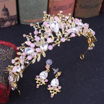 Chic Beautiful Blushing Pink Bridal Jewelry 2020 Alloy Crystal Rhinestone Earrings Tiara Wedding Accessories