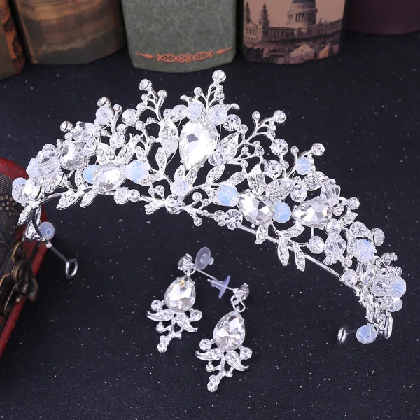 Snygga / Fina Rodnande Rosa Brudsmycken 2020 Legering Kristall Rhinestone Örhängen Tiara Bröllop Tillbehör