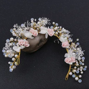 Blumenfee Gold Kopfschmuck Hochzeit Brautaccessoires 2020 Legierung Blumen Perlenstickerei Perle Haarschmuck Braut
